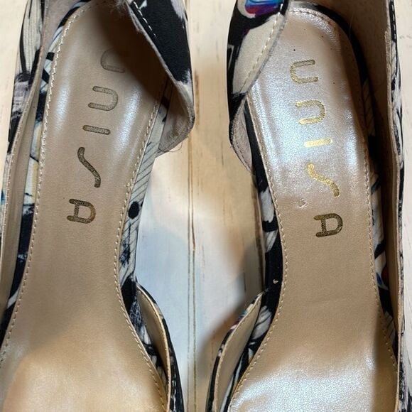 Unisa woman’s black/gray/cream fabric open toe heels. Size 6.5. Unjubilee3 - Picture 7 of 11